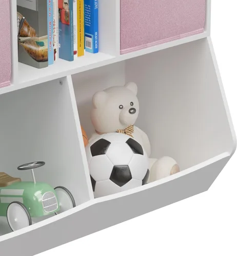 Vista 5 de Estantería para niños, organizador de almacenamiento de juguetes de 4 cubos, estantería para niños pequeños, estantes para habitación de niños, sala
