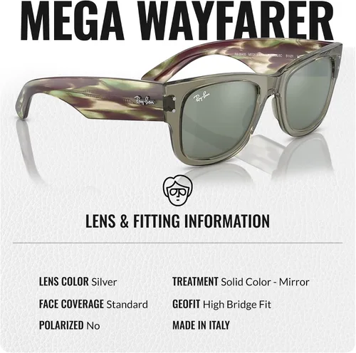 Vista 31 de Ray-Ban RB0840S MEGA WAYFARER Gafas de sol de forma cuadrada con kit oficial de gafas