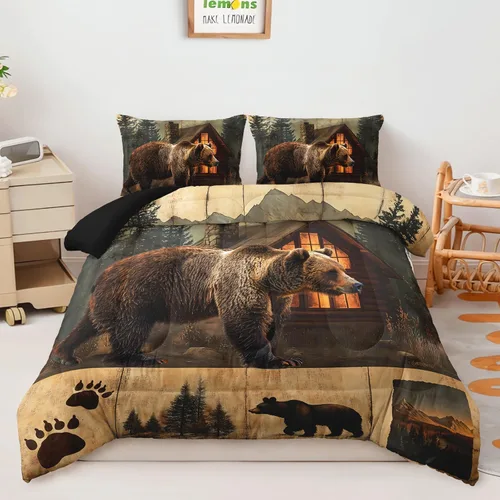 Vista 12 de AILONEN Juego de edredón con cabeza de lobo impresa tamaño individual, juego de ropa de cama de lobo para la noche para niños y hombres, juego