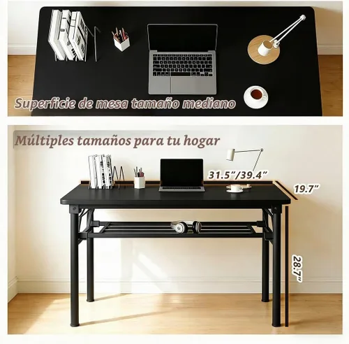 Vista 2 de Escritorio plegable para espacios pequeños, escritorio plegable para computadora de 31.5 pulgadas, no requiere montaje, mesa de estudio portátil que