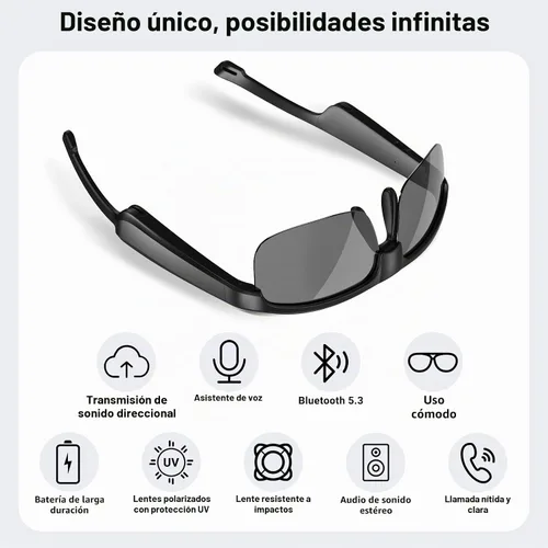 Vista 9 de Gafas inteligentes, gafas de sol polarizadas Bluetooth, micrófono y altavoces integrados, asistente de voz, protección UV, gafas de sol de audio
