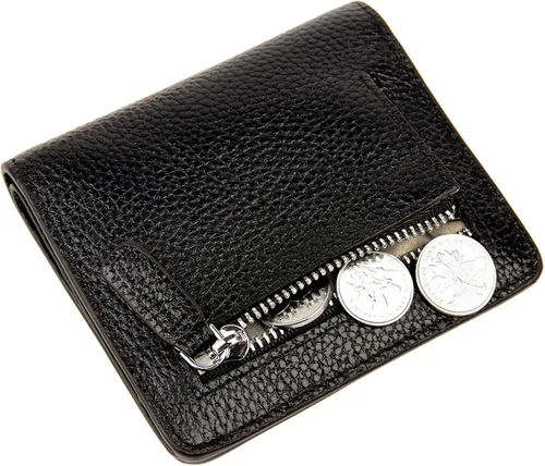 Vista 6 de BIG SALE-AINIMOER billetera de bolsillo pequeña con cremallera, plegable, compacta de cuero con bloqueo por identificación por radiofrecuencia