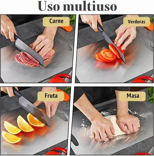Vista 8 de URMONA 3 tablas de cortar de acero inoxidable 304 para cocina, tabla de cortar carne, alisar bordes, acero inoxidable de grado alimenticio, fácil