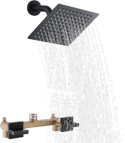 Vista 8 de Juego de grifo de ducha de 2 asas, ducha de dos manijas con cabezal de ducha de lluvia de 8 pulgadas, kit de molduras de ducha de una sola función