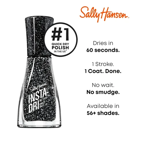 Vista 4 de Sally Hansen Insta-Dri Nail Polish Quick Dry, Long Lasting, Streak-Free Shine Opaque, Glittery 565 Powerslide Black with White Glitter Nail