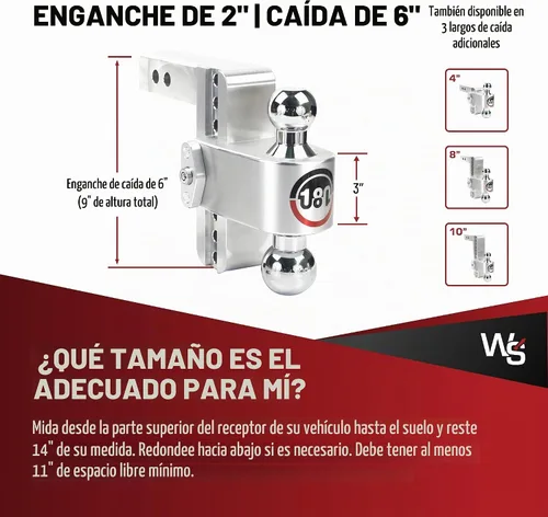 Vista 5 de Weigh Safe Soporte de bola de enganche de remolque ajustable, enganche de caída ajustable de 6 pulgadas para receptor de 2 pulgadas con 2 piezas