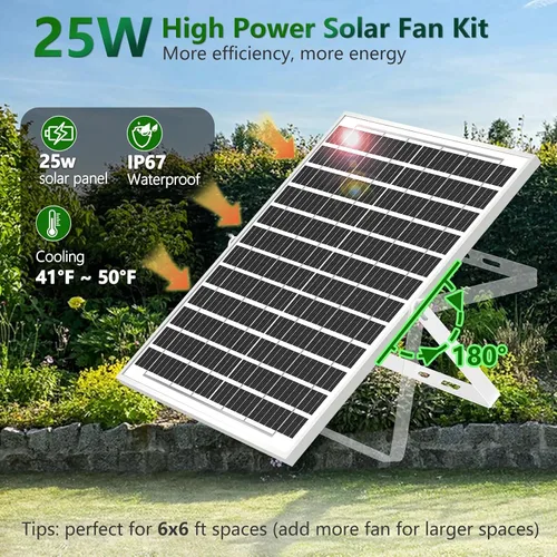 Vista 6 de Ventilador solar de 25W para gallinero con batería, controlador Negro