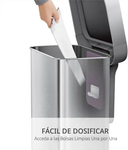 Vista 5 de Simplehuman - Cubo de basura rectangular para cocina de 45 litros / 12 galones, a pedal, con tapa de cierre suave, de acero inoxidable pulido