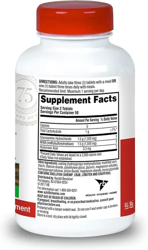 Vista 2 de Schiff Glucosamina 1500mg Plus MSM y ácido hialurónico, 150 comprimidos - Suplemento para articulaciones (paquete de 6)