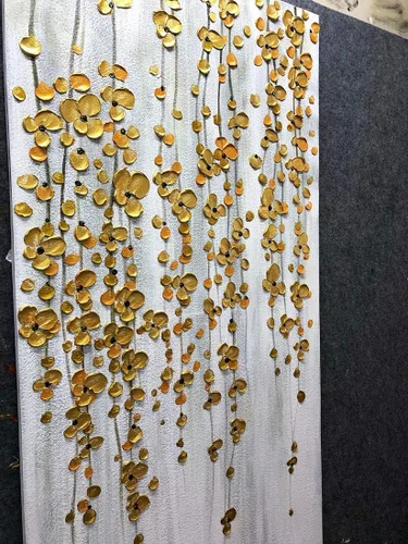 Vista 3 de Yotree Pinturas, 24x48 Pulgadas De Pintura Al Óleo De La Mano De Pintura De Plata De Oro Flores Pinturas 3D Pintado A Mano Sobre Lienzo Abstracto