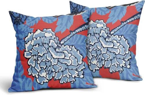 Vista 11 de Sweetshow Juego de 2 fundas de almohada florales de color azul marino de 16 x 16 pulgadas, fundas de almohada cuadradas de lino con estampado
