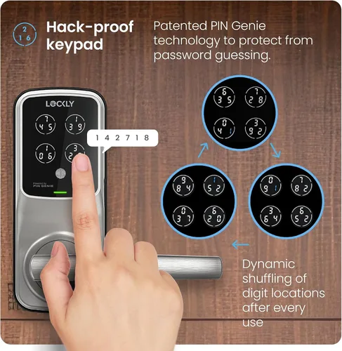 Vista 3 de Lockly Secure Pro Wi-Fi - Cerradura inteligente para puerta con entrada sin llave y teclado digital PIN Genie®, cerradura de puerta delantera