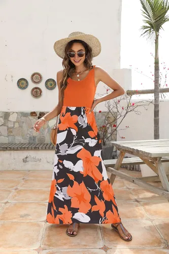 Vista 5 de BLUETIME - Vestido largo de verano, sin mangas, con estampado floral, estilo bohemio, para mujer (S-3XL)