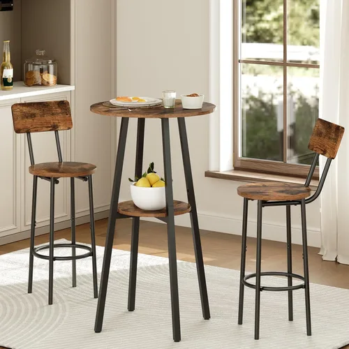 Vista 10 de HOOBRO 3 Pieces Round Bar Height Table and Chairs Set, Round Dining Table Set, Pub Table and Chairs for Small Space, 2 Tier Kitchen Table and Bar