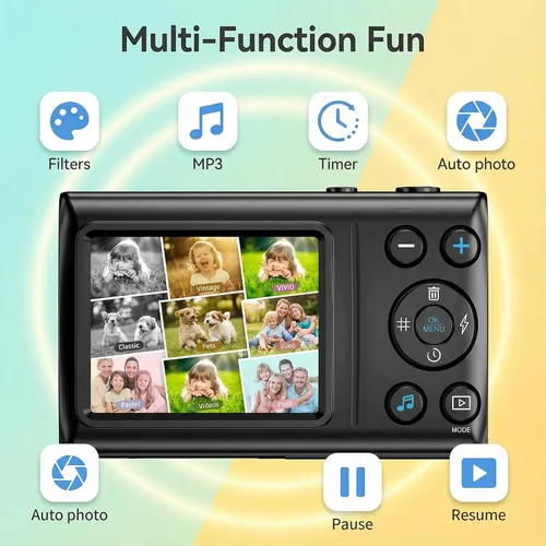 Vista 6 de Cámara digital, 4K 64MP Cámara digital de apuntar y disparar con zoom de 18X cámara compacta para vlogging para adolescentes, adultos, niños, niñas