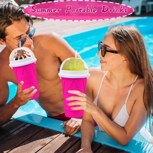 Vista 6 de Taza de 500ML para Slushie Maker, Tazas mágicas de congelación rápida para batidos caseros y helados, Taza de Slushy Maker de doble capa y presión