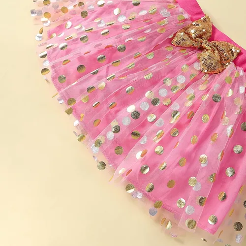 Vista 7 de Vestido de princesa de cumpleaños para niñas pequeñas, chaleco sin mangas, falda tutú de malla con lunares