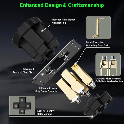 Vista 4 de Receptáculo de carga EV de 50 amperios/salida Nema 14-50 EV con placa de pared: dispositivo de hoja recta resistente, 2.42 "de diámetro, abrazadera