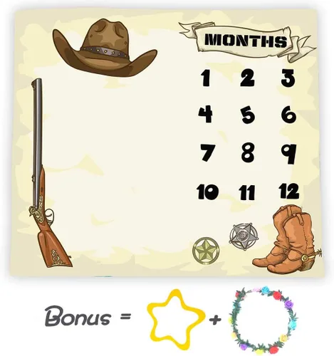 Vista 2 de F-FUN SOUL - Manta mensual de vaquero occidental para bebé, 48 x 40 pulgadas, botas de pistola, sombreros, manta de guardería para mamá recién