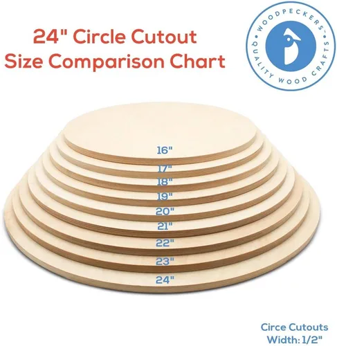 Vista 5 de Círculos de madera de 0.5 pulgadas de grosor, desde 10 hasta 24 pulgadas de diámetro