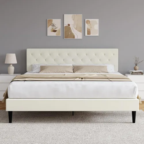 Vista 16 de HOMBCK Base de cama de tamaño individual con cabecera, base de cama tapizada con plataforma de lino para niños, base de cama de tamaño individual