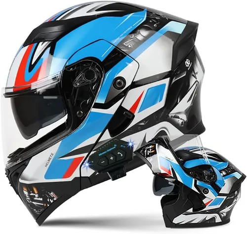 Vista 11 de Casco de motocicleta modular Bluetooth con aprobación DOT, antiempañamiento, doble visera, cara completa, abatible, con altavoz y micrófono