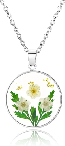 Vista 37 de Pressed Flower Necklace Gift for Women Personalized Handmade Necklaces Birth Flower Necklace