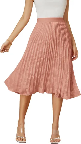 Vista 110 de GRACE KARIN - Falda plisada de gasa para mujer, con cintura alta y elástica, vuelo, corte acampanado y longitud por debajo de la rodilla