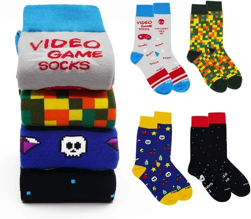 Vista 3 de PopCrew Power Socks Calcetines retro de videojuegos Divertidos calcetines de vestir novedosos para juegos, regalo para hombres y mujeres, unisex