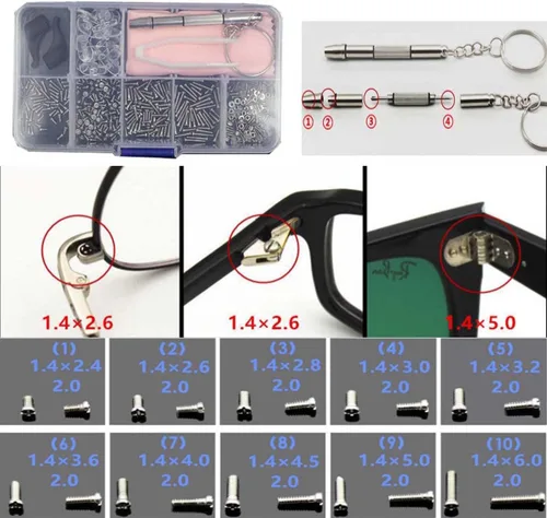 Vista 2 de Kit de herramientas de reparación de lentes con surtido de tornillos, accesorios para gafas, caja de herramientas de mantenimiento de tornillos