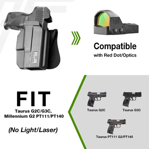 Vista 4 de OWB Holster for Taurus G2C/G3C, PT111/PT140 G2, G3C Toro – Index/Thumb Release, RDS Ready Options, Paddle/Clip/IWB Carry, Adjustable Cant, No