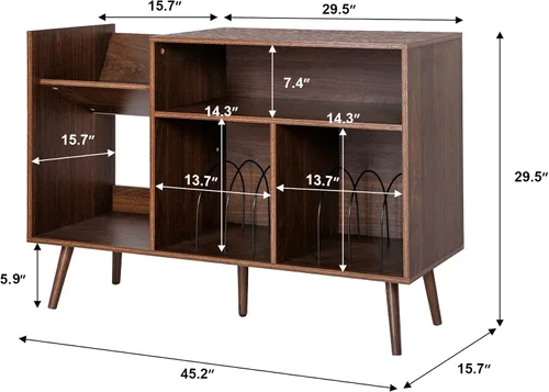 Vista 6 de Mid-Century - Moderno soporte para tocadiscos, mesa de almacenamiento de discos de vinilo con patas de madera, soporte para tocadiscos, soporte