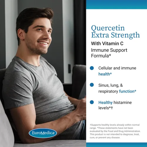 Vista 3 de EuroMedica Quercetina Plus Vitamina C – Apoya la respuesta saludable a la histamina y la salud respiratoria – Suplemento dietético para el apoyo