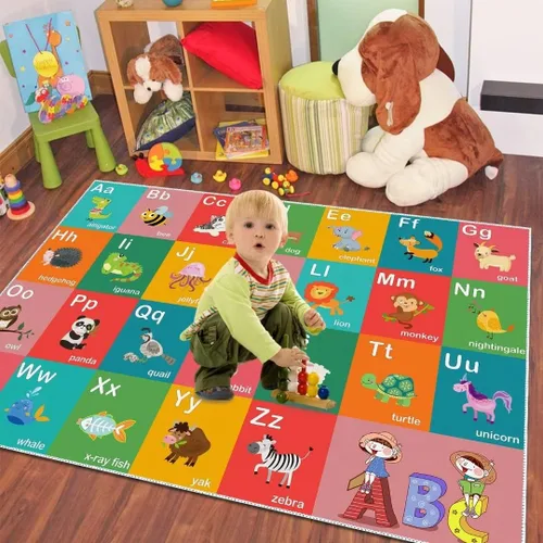 Vista 2 de ABC - Alfombra educativa del alfabeto, alfombra de juegos divertidos para niños, sala de juegos, aula, antideslizante, lavable, alfombra de suelo