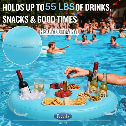 Vista 2 de Inflatable Pool Drink Holder with Large Capacity, Floating Drink Float for Hot Tub, Pool, Beach & Party - Holds Drinks, Phones & Snacks, Easy