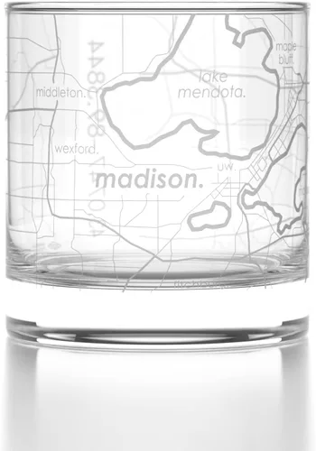 Vista 46 de Well Told Vaso de rocas grabado con mapa de Akron, Ohio, cristalería estilo antiguo (325ml, transparente) Vaso de bourbon grabado, regalos