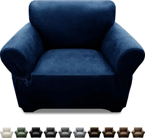 Vista 135 de Fundas para Sillón de 2 Piezas con Cojín en T, Fundas de Aspecto de Cuero para Sofá, Fundas para Sillas, Protector de Muebles Elástico, Funda