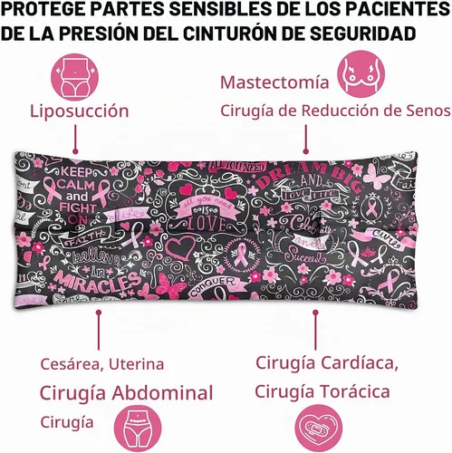 Vista 3 de Almohada para mastectomía, almohada para cinturón de seguridad post cirugía cardíaca, cojín para recuperación de histerectomía, recuperación de Negro