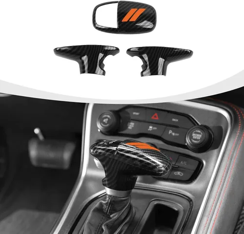 Vista 8 de RAZPOY Cubierta de la perilla de la palanca de cambios, protector de manija, accesorios interiores compatibles con Dodge Challenger Charger Negro
