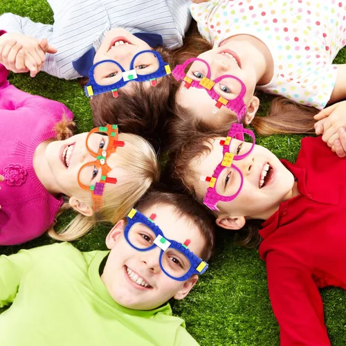 Vista 7 de Hooqict 9 Piezas Gafas de Ladrillos de Construcción DIY Artículos de Fiesta para Niños Decoraciones y Suministros de Fiesta de Cumpleaños