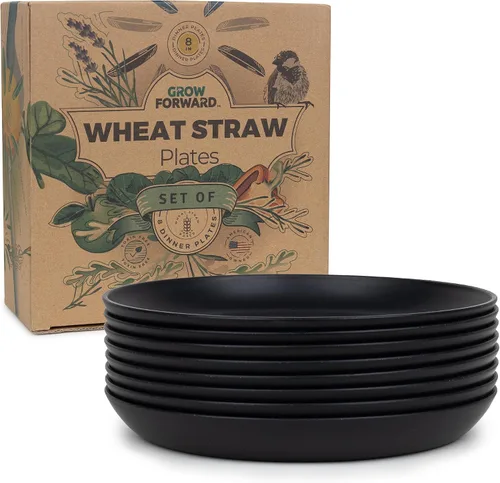 Vista 13 de Grow Forward Platos de postre de paja de trigo prémium – Juego de 8 platos de plástico duro reutilizables de 8 pulgadas – Platos irrompibles aptos