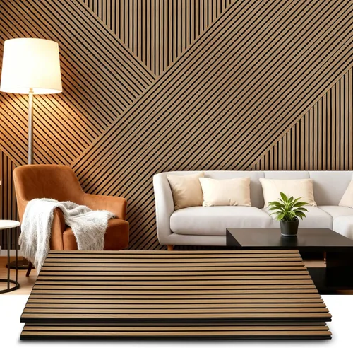 Vista 13 de Paneles de pared de madera acústica de 47.6 x 23.6 pulgadas, paneles de madera a prueba de sonido para paredes, panel acanalado 3D para decoración