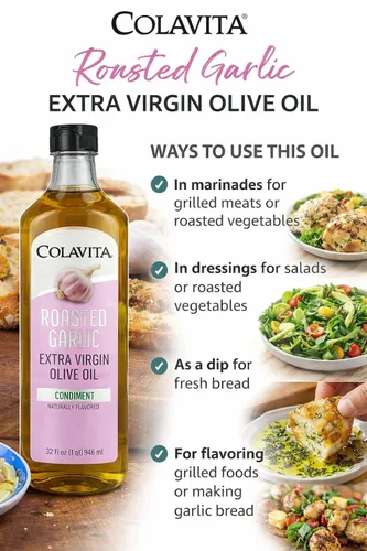 Vista 5 de Aceite de Oliva con ajo tostado extra virgen Colavita, 32 onzas