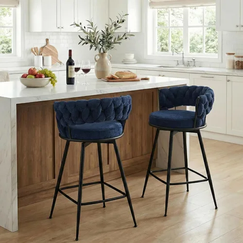 Vista 26 de Juego de 2 taburetes de bar tapizados para encimera de cocina, color beige