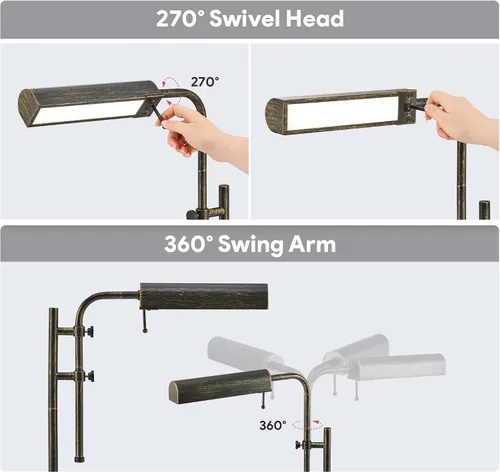 Vista 4 de VONLUCE Lámpara de escritorio rústica, lámpara de mesa de metal de estilo industrial ajustable, lámpara de lectura LED de 3 temperaturas