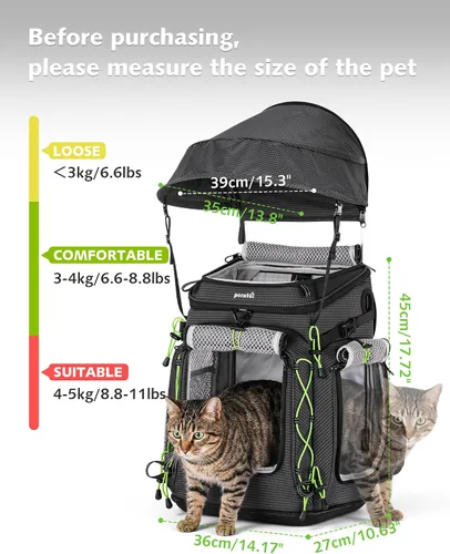 Vista 9 de Pecute Mochila para gatos, mochila transportadora de mascotas para Negro