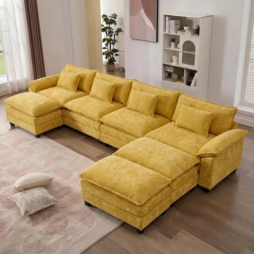 Vista 32 de IPKIG 117" Modular Sectional Cloud Couch, Modern L-Shaped Sofa with Ottoman Blanco beige