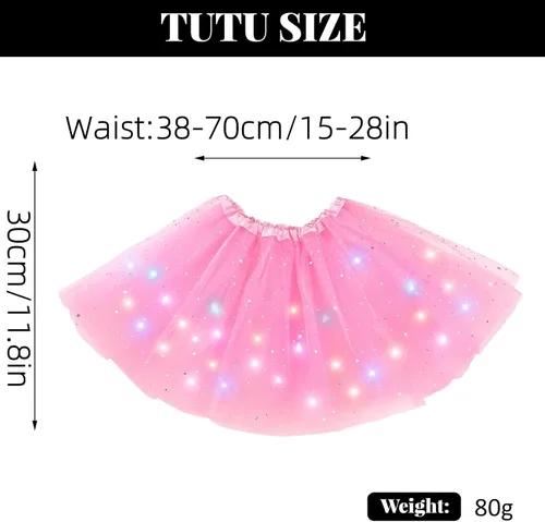 Vista 4 de Falda LED para niña, tutús iluminada, falda de tul brillante para fiesta, rave, festival, disfraz de Halloween, 2-8 años