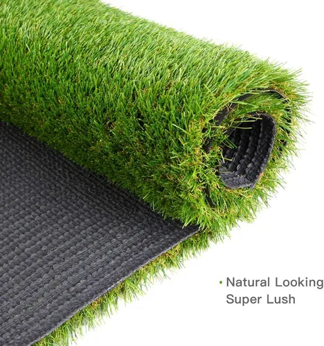 Vista 2 de Alfombra de césped artificial con agujeros de drenaje y parte trasera de goma, para interiores y exteriores, realista, sintética, para patio
