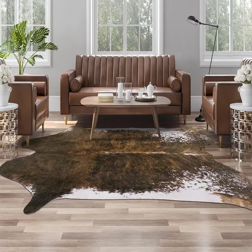 Vista 15 de Alfombra de piel de vaca sintética AROGAN, alfombra premium con estampado de vaca para decoración occidental boho, piel de vaca para dormitorio Negro